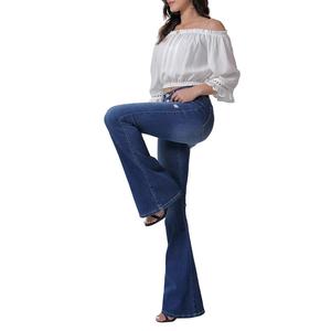 Jeans vintage à taille haute et coupe évasée |   Pantalon en jean rétro euro-américain coupe <span class=keywords><strong>skinny</strong></span> pour femme, respirant, pour usage quotidien - Product Image 3