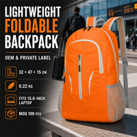 Mochila Plegable Personalizada con Compartimento para Portátil de 15.6 Pulgadas, Ligera, Resistente al Agua y Reflectante, para Viajes, Aire Libre, Trabajo y Escuela