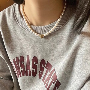 Collar de Perlas de Agua Dulce Naturales en Forma de Arroz, Chapado en Oro de 14K, Color Blanco, Calidad Completa, con Cadena Ajustable en Forma de Corazón - Product Image 2