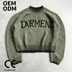 Maglione <span class=keywords><strong>da</strong></span> <span class=keywords><strong>Uomo</strong></span> Stile Vintage a Coste, Pullover Lavorato a Maglia Larga con Lettere Jacquard, Moda Streetwear - Product Image 1