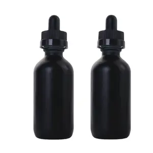 फैक्टरी 2oz 60ml मैट काले/सफेद के साथ गोल आकार कांच की बोतल आवश्यक तेल कांच ड्रॉपर बोतल Childproof टोपी