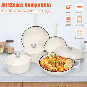 Ensemble de 7 casseroles et poêles en fonte émaillée antiadhésive avec couvercles, poêle à frire, casserole, compatible four jusqu'à 500°F °   Pour toutes les plaques de cuisson - Product Image 6