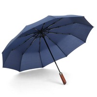 Personnalisable Vintage manche en bois massif semi-automatique 10 os coupe-vent hommes affaires parapluie voyage cadeau adultes Polyester