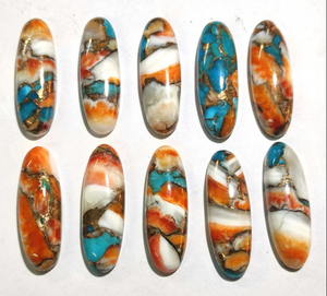 Cabochon de pierre précieuse naturelle en huître barbelée, cuivre, turquoise opalescent, poli, de haute qualité, forme ovale longue, dos plat, pour la fabrication de bijoux - Product Image 4