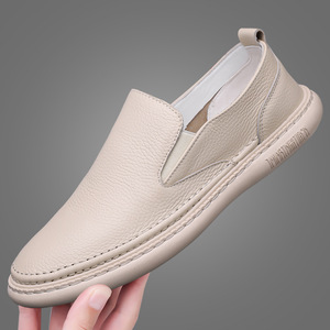Mocasines de Cuero Vacuno para Hombre, Punta Redonda, Suela de Goma Suave, Forro de Cuero Genuino, Zapatos Estilo Casual - Product Image 1