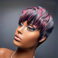 Perruque courte de style pixie pour femmes noires, couleur noire et blonde, coupe de cheveux courte en couches, perruque sans colle avec frange