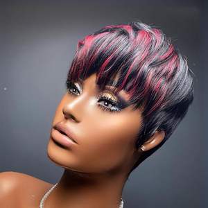 Perruque <span class=keywords><strong>courte</strong></span> de style pixie pour femmes noires, couleur noire et blonde, <span class=keywords><strong>coupe</strong></span> de <span class=keywords><strong>cheveux</strong></span> <span class=keywords><strong>courte</strong></span> en couches, perruque sans colle <span class=keywords><strong>avec</strong></span> <span class=keywords><strong>frange</strong></span> - Product Image 4