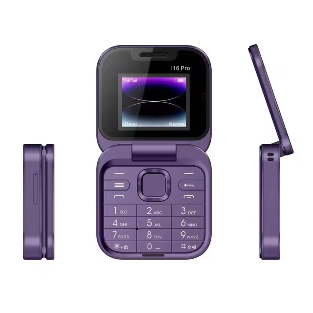 I16 Pro Mini Flip Global Dual SIM Card HD Display Magic Voice FM Radio Blacklist Speed Dial Vibration Keypad Foldable Cell Phone