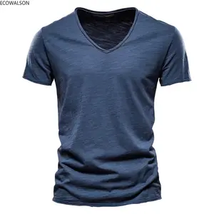 T-shirt en coton pour hommes, col en v, Design à la mode, Slim, résistant