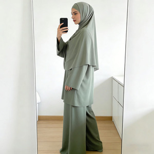 Wholesale Muslim Swimwear Burkini Set Modest Khimar Set Women Long Tunic Wide Leg Pants Hijab 3 Piece - Product Image 2