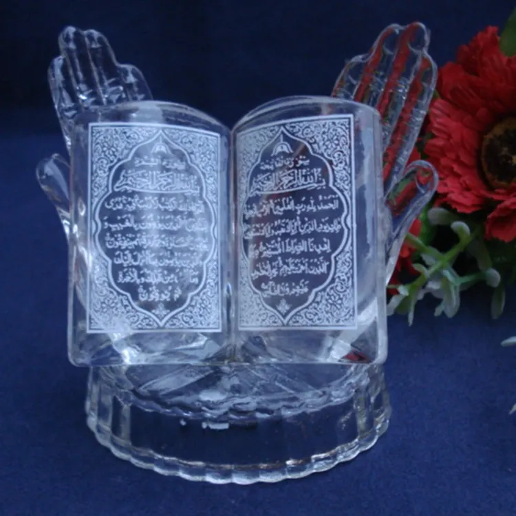 MH-L0291 deux main saint coran cadeau en cristal de cristal islamique coran islamique cadeaux