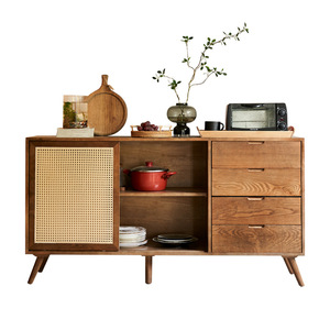 Credenza Moderna e Semplice in Legno di Frassino Massiccio e Rattan, Multifunzionale per Soggiorno, con <span class=keywords><strong>Doppia</strong></span> Porta e Cassettiera Integrata - Product Image 4