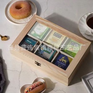 Wooden coffee storage <b>box</b>, flip-top, multi-compartment <b>tea</b> bag organizer, transparent lid storage <b>box</b> manufacturer wholesale. - Product Image 3