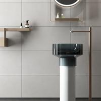 Lavabo sur pied ovale en résine transparente multicolore personnalisable, imitation pierre, pour hôtels