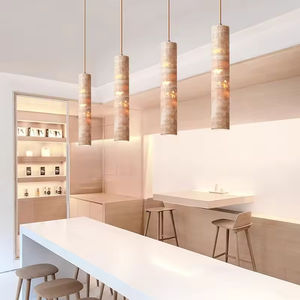 <span class=keywords><strong>Suspension</strong></span> en pierre jaune marbrée naturelle personnalisée Luminaire suspendu à long tube Lampe suspendue en travertin Wabi Sabi - Product Image 6