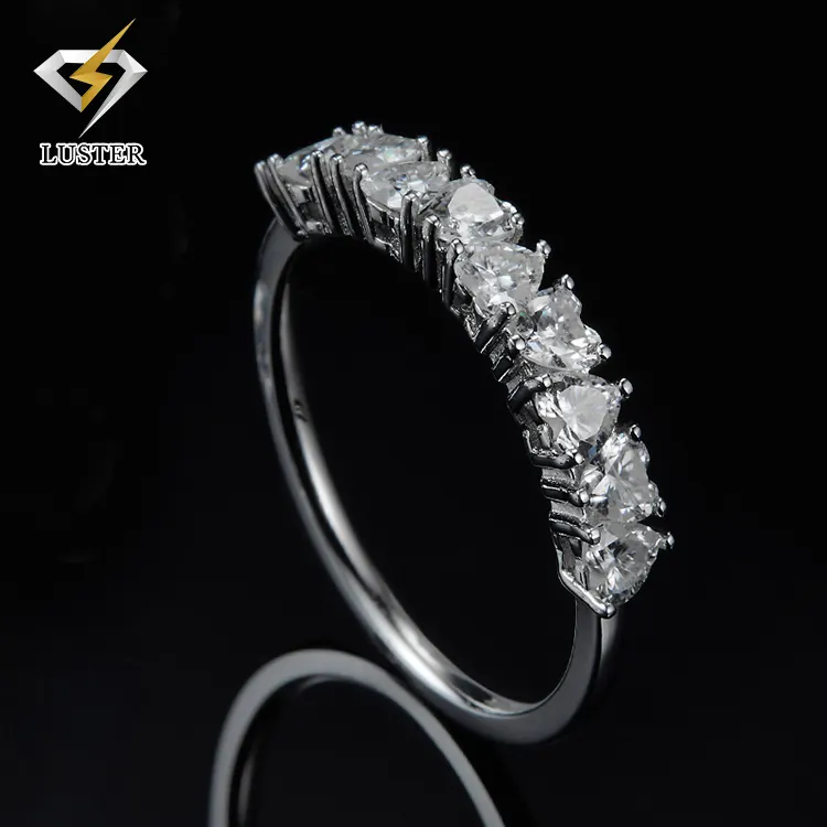 Joyería brillante D VVS1, Diamante de moissanita de corte brillante de corazón, banda de boda, anillo de plata de moissanita