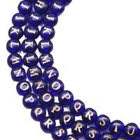 5 perles alphabet bleu foncé de 8 mm, perles d'espacement en verre, perles rondes double face avec lettres dorées A-Z pour la fabrication de bijoux DIY