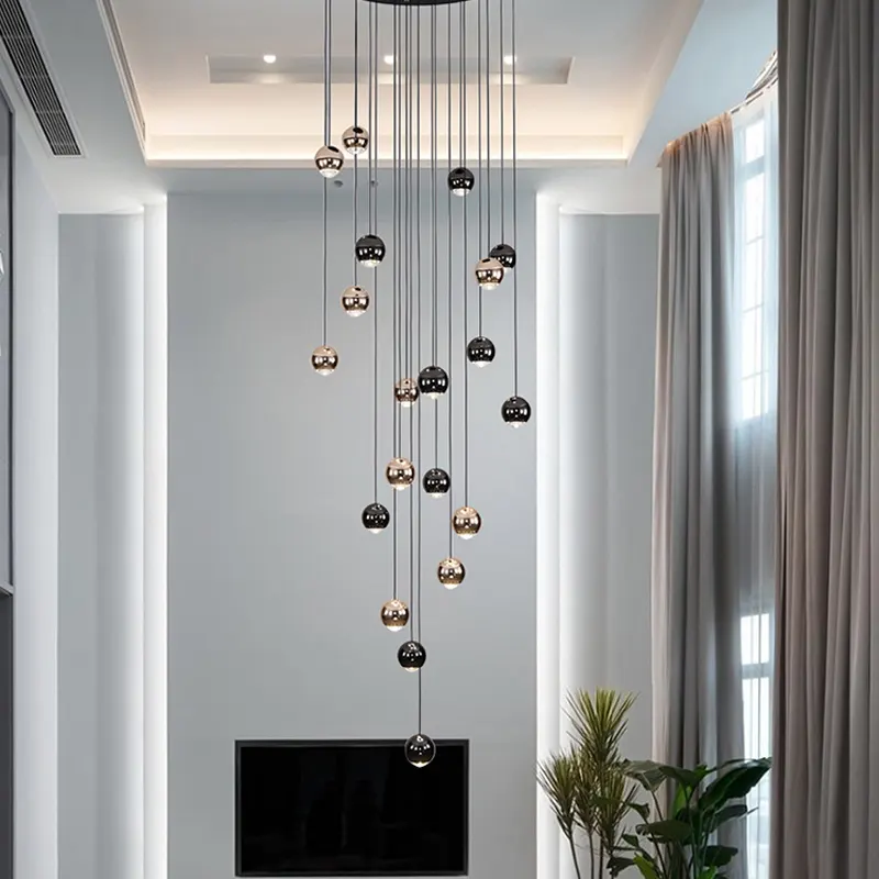 Lustre moderno e minimalista para escadas, luminária de teto duplex para sala de estar, luminária suspensa com pingente redondo para mesa
