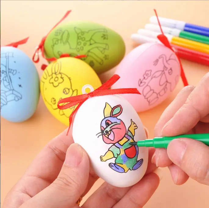 4*6Cm Plastic Paaseieren Happy Easter Diy Ambachten Decoraties Beschilderde Eieren Kids Cadeau Ambachtelijke Paasdecoratie