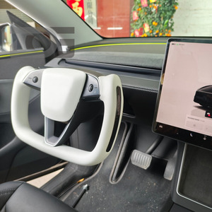 Volant Yoke pour <span class=keywords><strong>Tesla</strong></span> <span class=keywords><strong>Model</strong></span> <span class=keywords><strong>3</strong></span> Highland <span class=keywords><strong>Model</strong></span> Y Juniper, en Alcantara et cuir Nappa, chauffant, accessoires de course automobile - Product Image 5