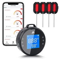 Termometer Daging WiFi Nirkabel dengan 4 Probe, Termometer Daging Bluetooth untuk Memanggang, Memanggang, BBQ, Dapur