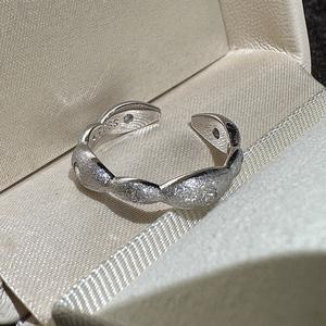 S925 Pure Silver Brushed Oval <b>Ring</b> Vintage Geometric Zircon <b>Open</b> Design Adjustable Inlay Fashion Jewelry - Product Image 1
