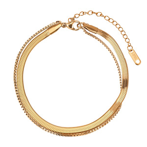 Venta al por mayor de fábrica: Tobillera de moda bohemia de acero inoxidable con cadena de serpiente de doble capa y cadena de caja, chapada en oro de 18 quilates para mujer, para uso diario. - Product Image 1