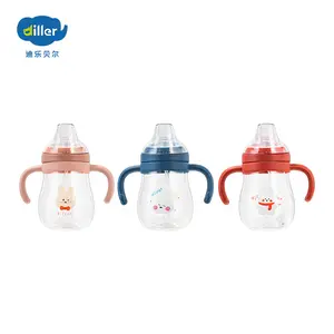 Cute Kids Water Bottle Straw Strap Novelty Style 300ml Capacity Tritan Silicone School Cold Plastic Handgrip