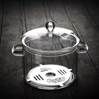 Accessoires de cuisine, ustensiles de cuisine sans BPA, fait main, transparent, en verre borosilicate de haute qualité, pot à ragoût avec couvercle et poignées