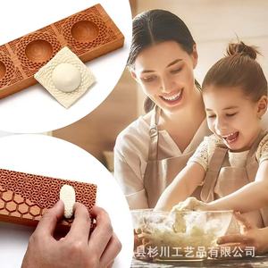 Wooden Wonton <b>Mold</b> With Three Cavities Reusable Kitchen Tool For Handmade Dumplings And Pasta Making - Product Image 3