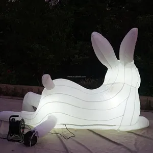 Giant Inflatable Lying Rabbit With Carrot For Shopping Mall Event Decoration