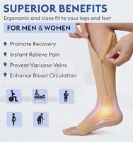 Chaussettes de compression personnalisées à bout ouvert pour varices et post-chirurgie, 15-20 mmHg, avec fermeture éclair, hauteur genou