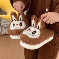 XIXITIAO Nouvelles pantoufles d'intérieur moelleuses pour adulte, chaudes, douces, respirantes, antidérapantes, semelle EVA, fourrure peluche, motif dessin animé Labubu, tendance, prêtes à l'emploi