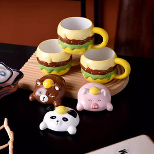 Seaygift แก้วเซรามิกลาย<span class=keywords><strong>หมู</strong></span><span class=keywords><strong>น้อย</strong></span>, แก้วลายการ์ตูนน่ารักสัตว์หมีแพนด้าถ้วยพอร์ซเลนนมอาหารเช้าพร้อมฝาและช้อน - Product Image 6