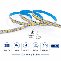 Bande lumineuse LED haute densité 240 LED/m SMD2835 10 mm DC12V découpable