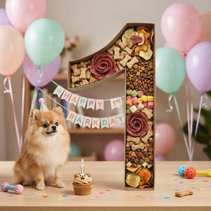 Number 1 Dog Birthday Treat Box Rigid Paperboard <b>Platter</b> With Bones Chips Snacks Barkday Celebration Gift Set - Product Image 1