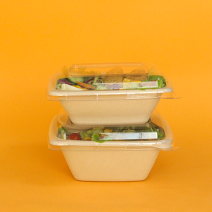 Bols à soupe en papier jetables biodégradables de qualité alimentaire 32 oz Bol carré en bagasse avec couvercle - Product Image 1