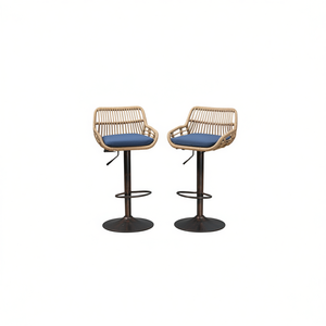 Ensemble de 2 tabourets de bar pivotants, hauteur réglable, en rotin tressé, base en métal, chaises de cuisine et de salle à manger, design moderne et contemporain - Product Image 1