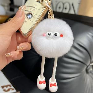 Porte-clés <span class=keywords><strong>de</strong></span> voiture personnalisable en forme <span class=keywords><strong>de</strong></span> petite boule <span class=keywords><strong>de</strong></span> <span class=keywords><strong>charbon</strong></span> mignonne avec design animal en fausse fourrure <span class=keywords><strong>de</strong></span> lapin Rex, pompon en peluche, pendentif pour sac à dos, cadeau - Product Image 2
