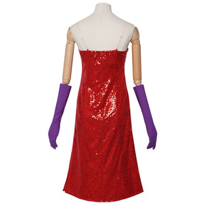 Abito Cosplay di <span class=keywords><strong>Jessica</strong></span> da 'Chi ha accusato Roger Rabbit?' con Spacco Alto, Vestito Rosso con Paillettes e Guanti Viola, Costume per Halloween - Product Image 3