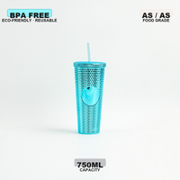 Vaso de Plástico de Doble Pared con Purpurina de 24oz, Personalizado con Logotipo de Fábrica, Reutilizable para Café Frío, con Tapa de Silicona y Pajita