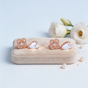 ทองแดงชุบทองคำชมพู 18K ต่างหูทรงหยดน้ำประดับเพชรแบบพาเว่ - Product Image 5