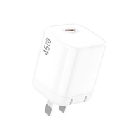 Pengisi Daya GaN 45W Blok Kecil dengan Port USB-C Pengisian Cepat PD, Layar Digital, dan Colokan Lipat untuk Ponsel, Tablet, dan Laptop