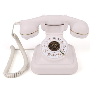<span class=keywords><strong>Teléfono</strong></span> <span class=keywords><strong>Fijo</strong></span> Retro con Cable, Color Blanco Marfil, con Botones, Analógico, PSTN, para Escritorio, con Detalles Dorados - Product Image 2
