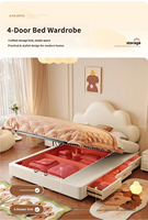 Lit pour enfants style princesse en bois crème américain avec barrière de sécurité et coffre de rangement haut – Confortable et durable