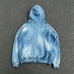Custom Men's 100% Cotton Tie-Dye Winter <b>Hoodie</b> Oversized <b>Zip</b>-Up French Terry Sweatshirt Streetwear Blue <b>Pocket</b> Design - Product Image 3