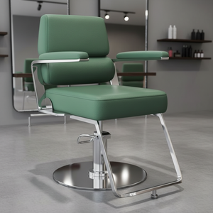 Sillón <span class=keywords><strong>de</strong></span> Barbería Moderno <span class=keywords><strong>de</strong></span> Cuero Sintético y Acero Inoxidable con Elevación Hidráulica y Giro <span class=keywords><strong>de</strong></span> 360 Grados para Peluquería - Product Image 2