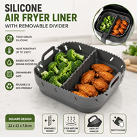 Forro de Silicone Reutilizável para Fritadeira com Divisória, Cesto Quadrado de Silicone de Grau Alimentício para Fritadeira, Acessório Resistente ao Calor para Assar
