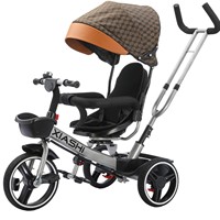 Tricycle pour enfants / poussette bébé / tricycle bébé avec pare-soleil / tricycle pliable 4-en-1 à cadre métallique avec pédales