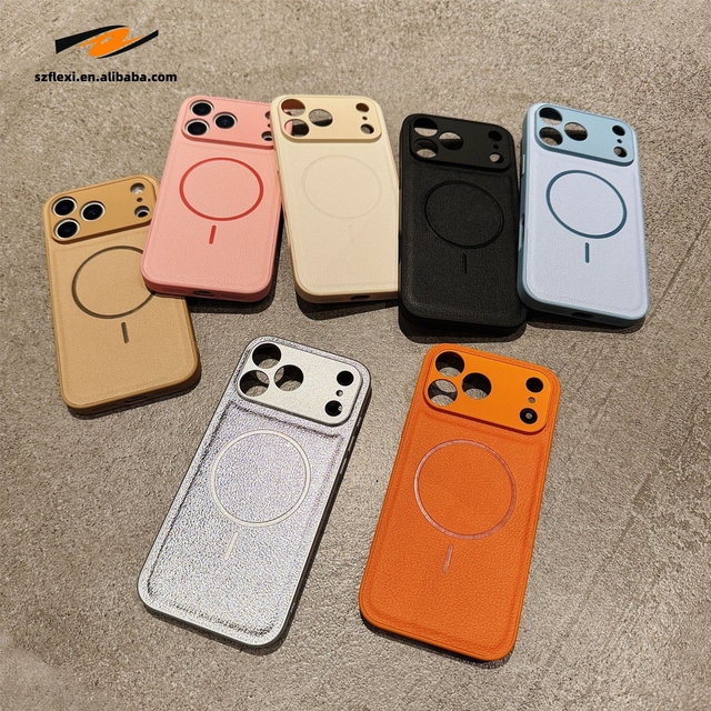 Luxury PU Leather Magnetic Wireless Charging Pure Color Lens Protector Case for iPhone 17 Air 16 15 14 13 12 Pro Max Plus